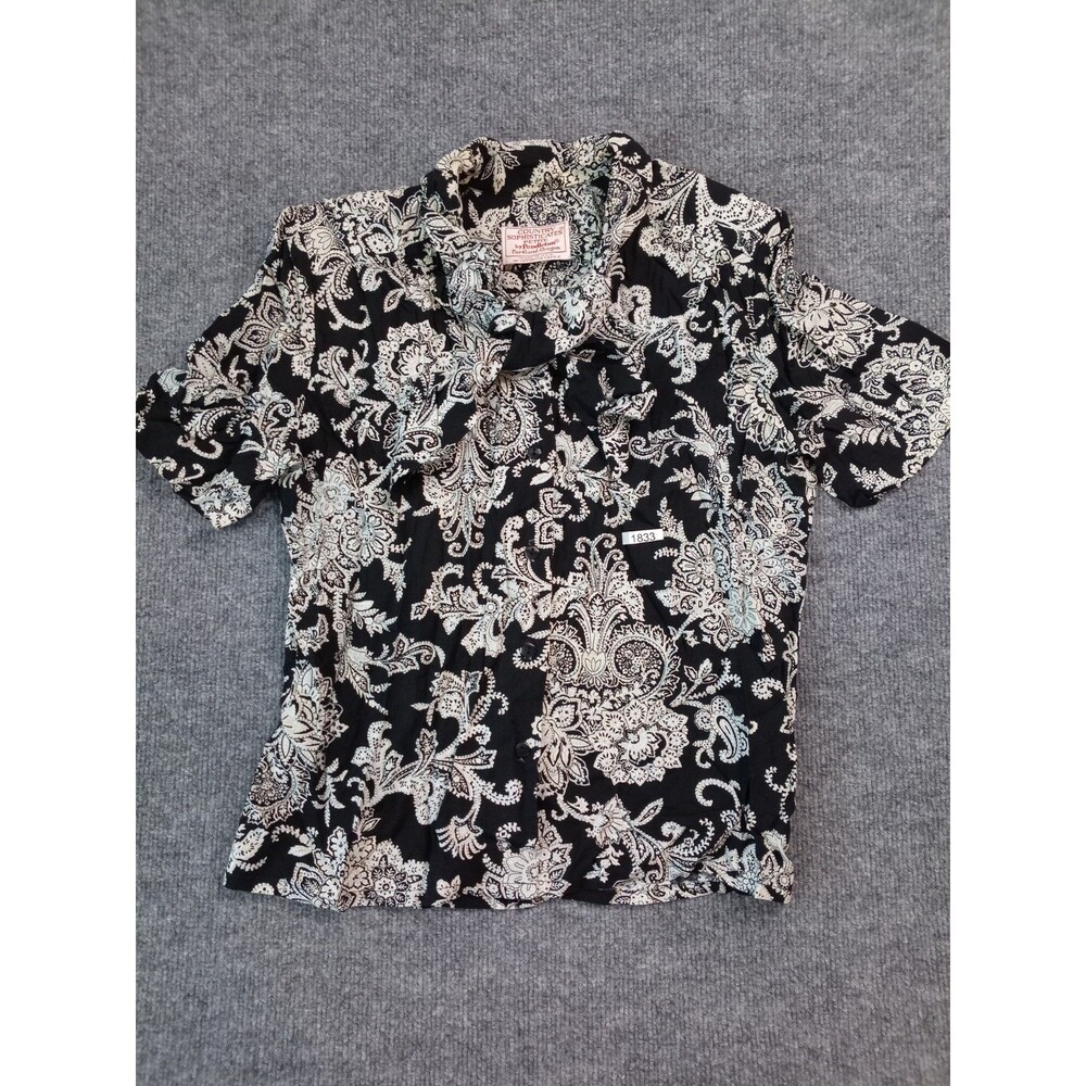 Vintage Country Sophisticates Petite Womens Blouse Black White Paisley Button